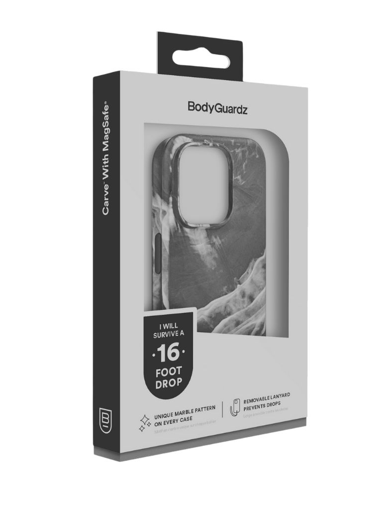 Husa Originala Bodyguardz Carve Marble Magsafe pentru Iphone 15 Pro -Negru cu Alb